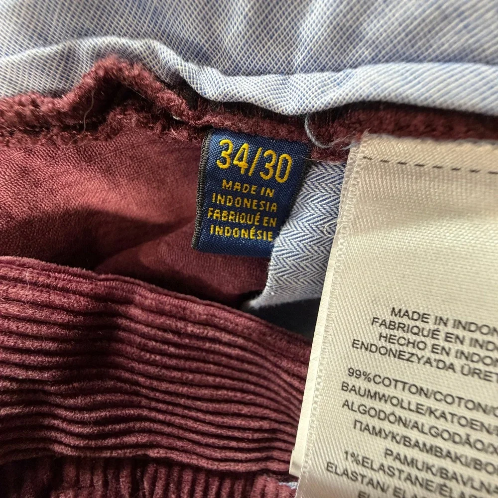 Polo Ralph Lauren Mens 35x30 Burgundy Corduroy Stretch Classic Fit Pants‎ Maroon